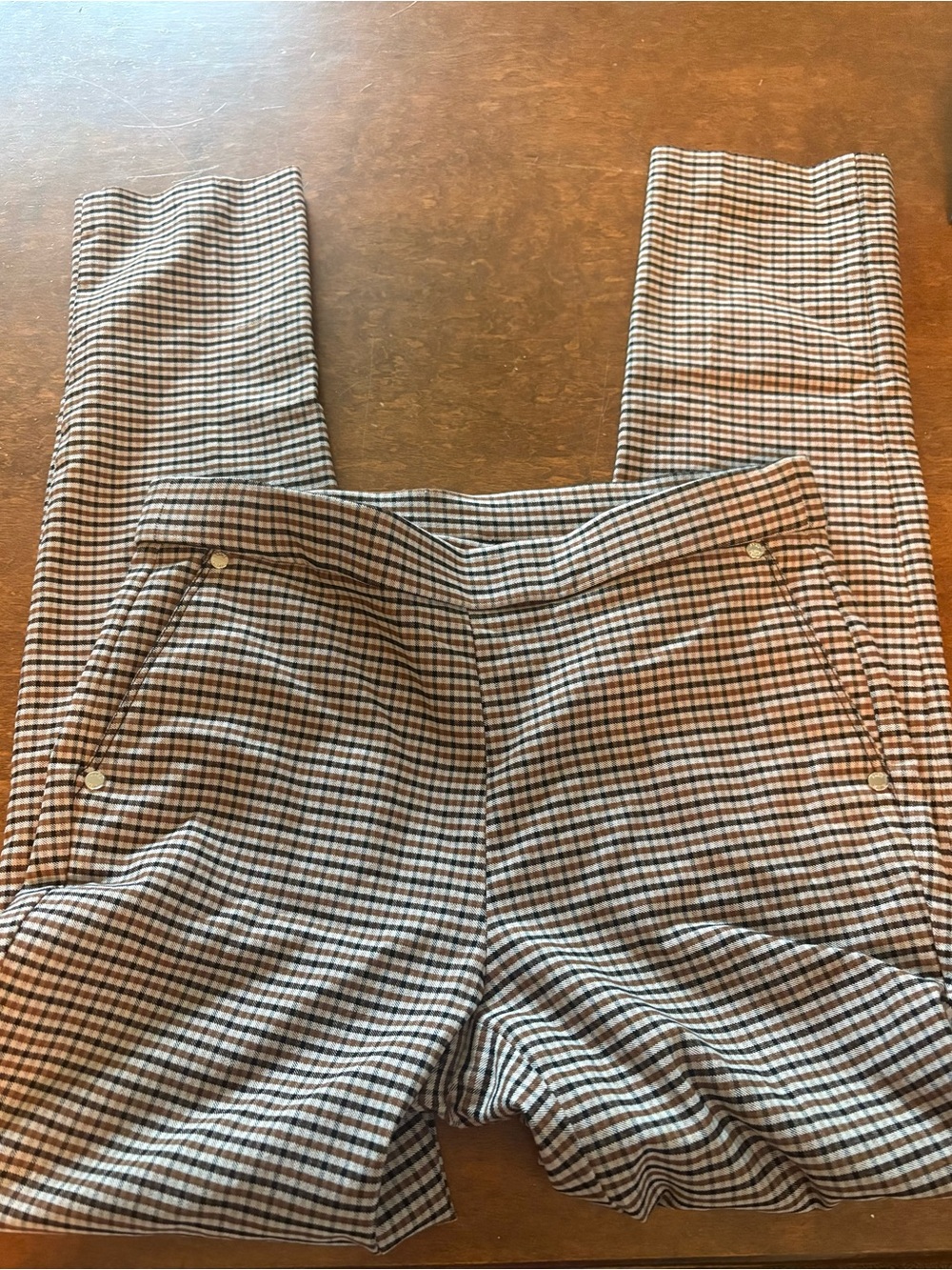 Anne Klein Black and White Gingham Straight-Leg Pants
